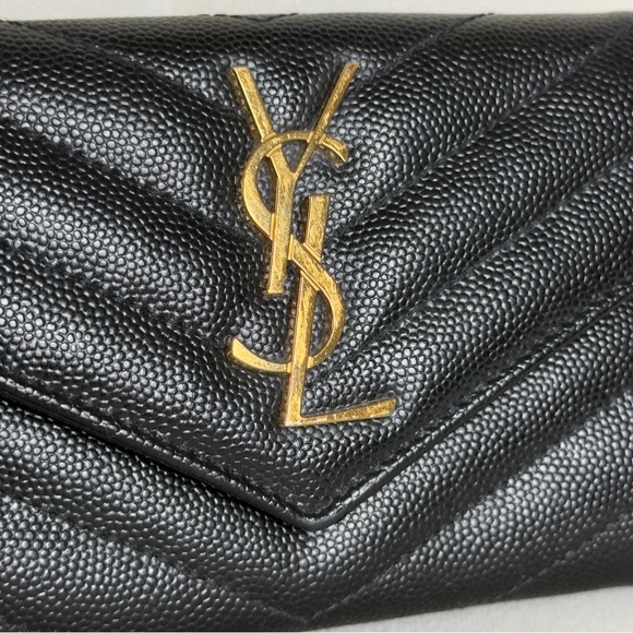 Saint Laurent CASSANDRE MATELASSÉ BLACK ENVELOPE WALLET GRAIN DE POUDRE LEATHER - Picture 3 of 12
